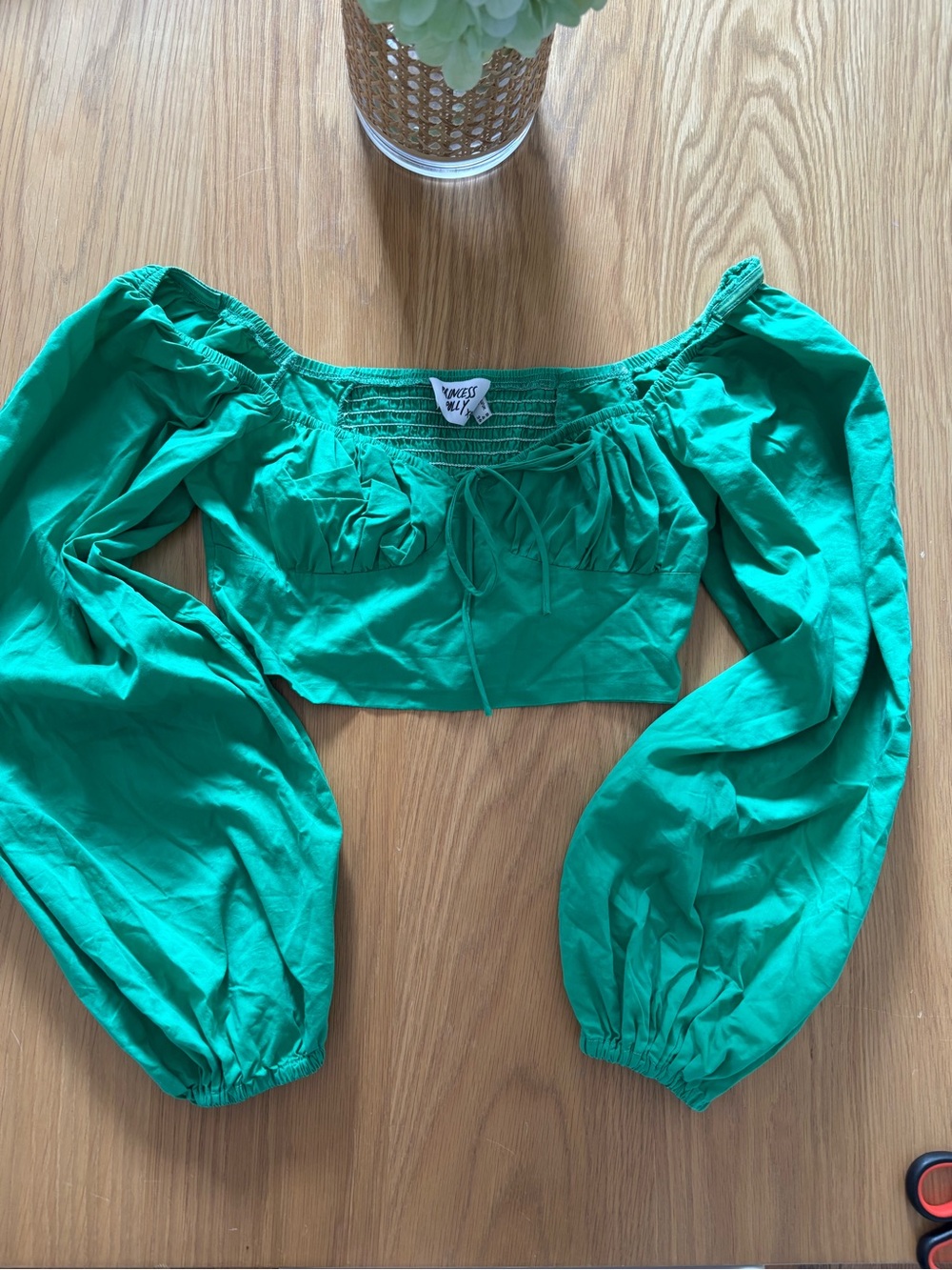 Forest Green Puff Sleeve Crop Top - women’s